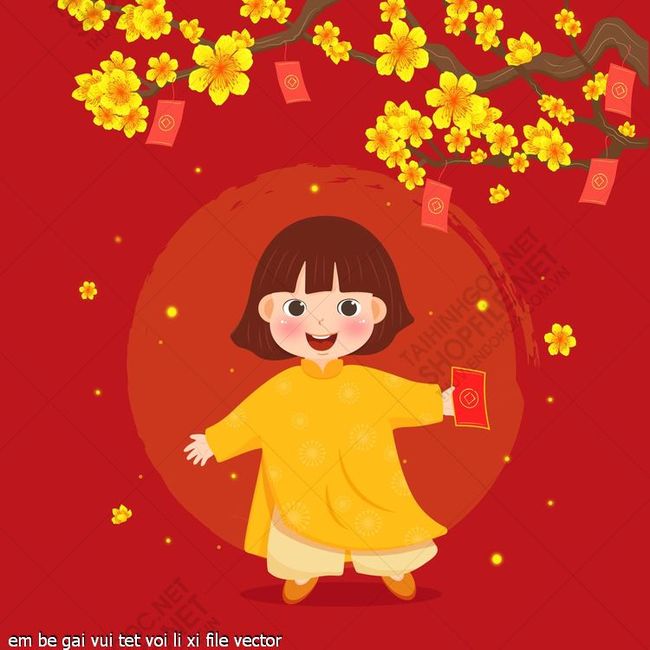 em be gai vui tet voi li xi file vector